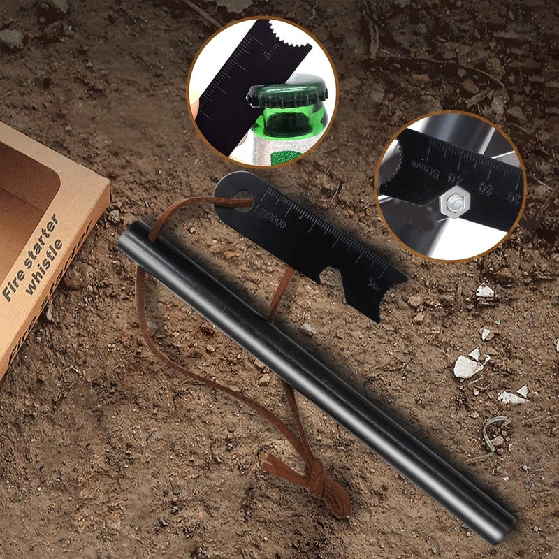 BCHARYA Fire Starter Survival Tool, Ferro Rod Kit with Leather Neck Lanyard and Multi-Tool Striker, Flint and Steel Survival Igniter with Tinder Rope and Tab for Camping, Hiking and Emergency - Image 5